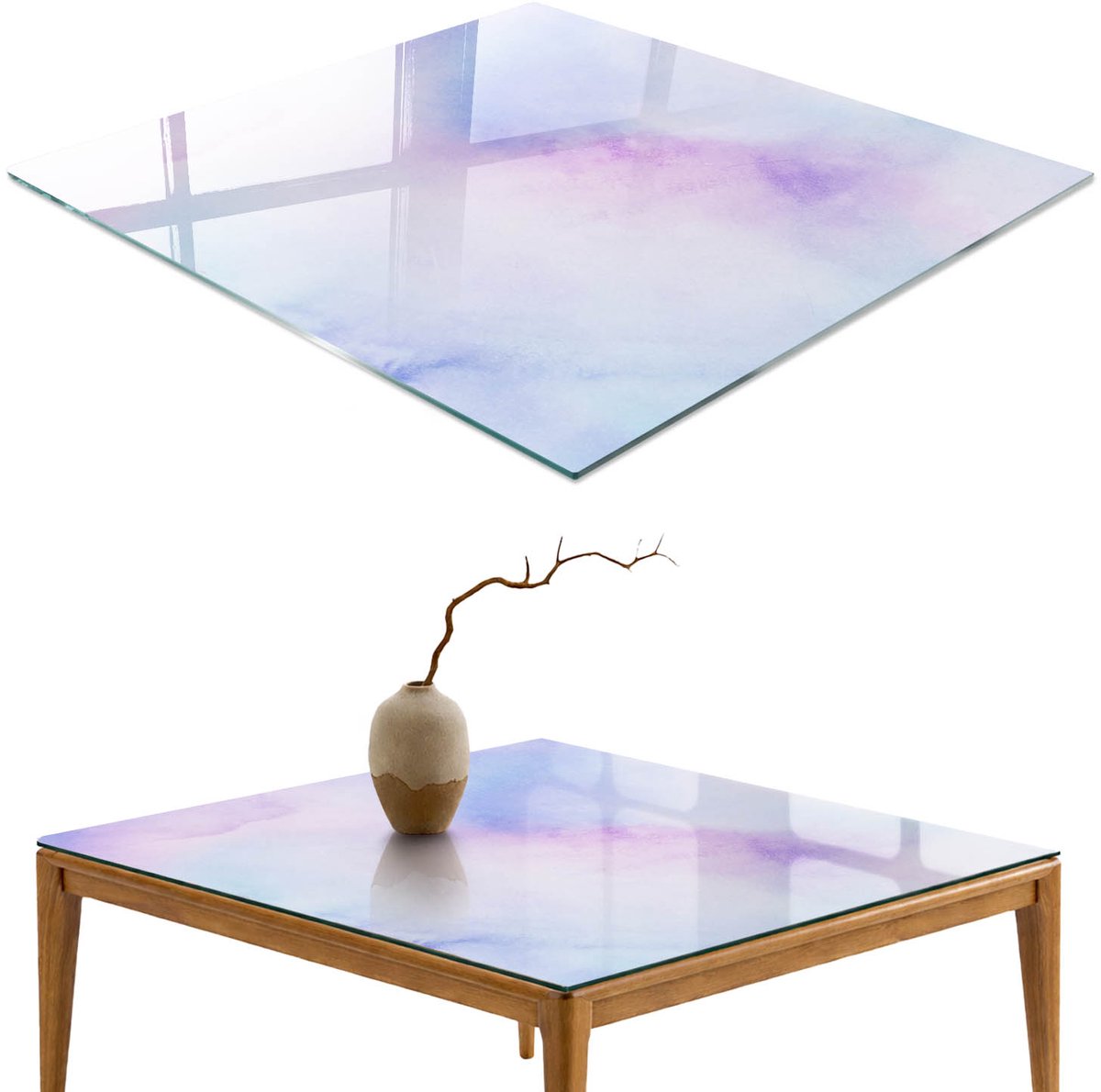 ArtPrintCave Pastel harmonie Glazen Tafelblad - 50x50 cm - Tafelblad Vierkanten - Paars Keukentafel - Achtergronden en patronen Bureaublad