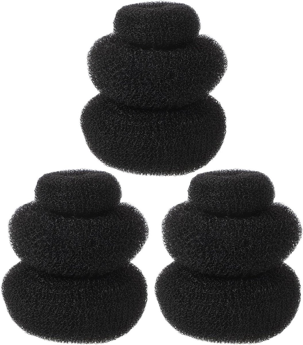 Haar Donut Set - Knotvormer Chignon - Haar Stijlen - Herbruikbaar Nylon Materiaal - 3 Maten - Zwart