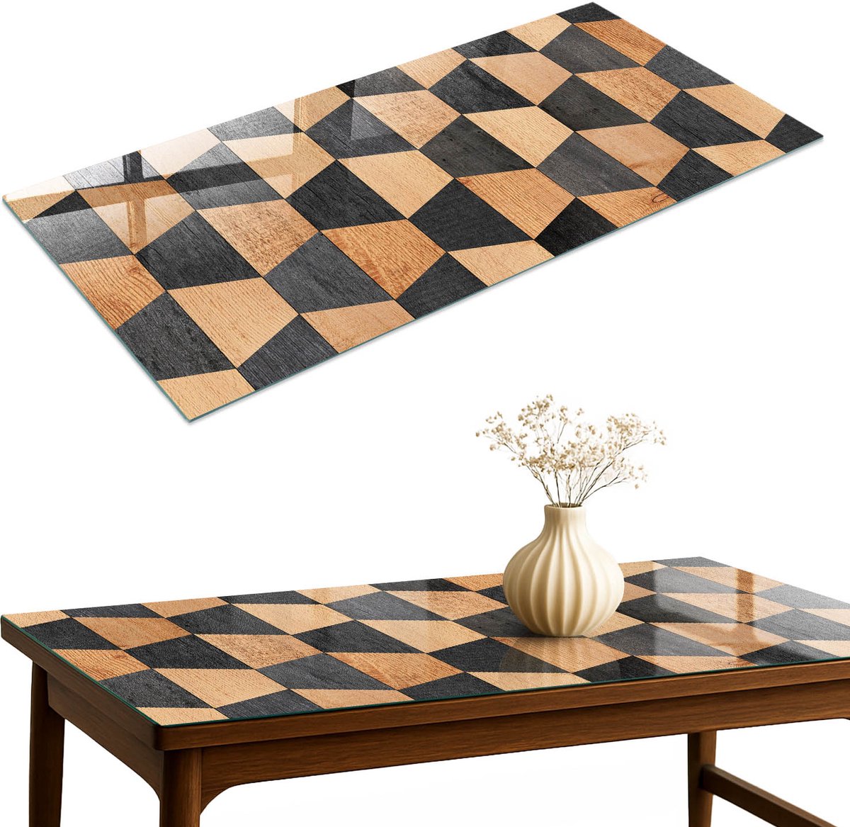 ArtPrintCave Interieurgeometrie Glazen Tafelblad 140x70 cm - Tafelblad Rechthoek - Bruin Keukentafel - Achtergronden en patronen Terrastafel