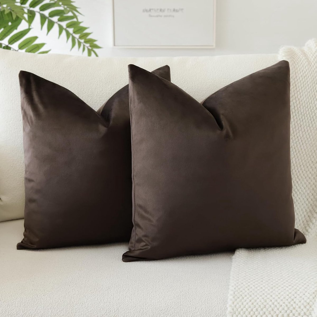Set van 2 Zachte Velours Kussenhoezen 40x40cm - Decoratieve Kussens voor Bank en Slaapkamer in Chocoladebruin