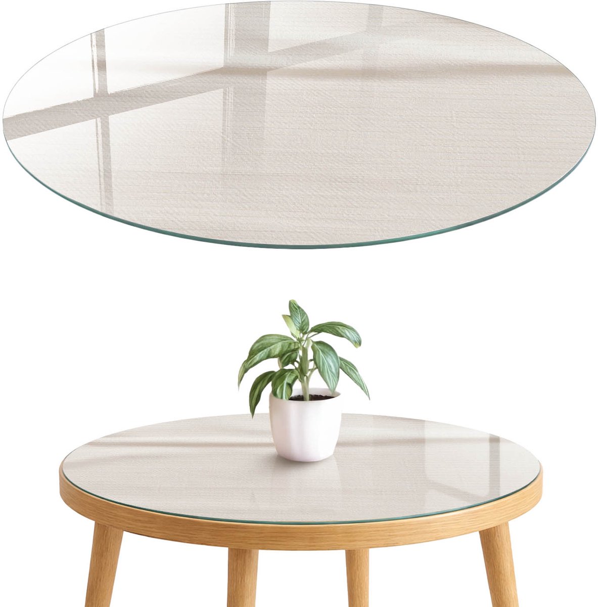ArtPrintCave Romige elegantie Glazen Tafelblad fi70 cm - Tafelblad Rond - Romig Terrastafel - Teksten Glazen Eettafel