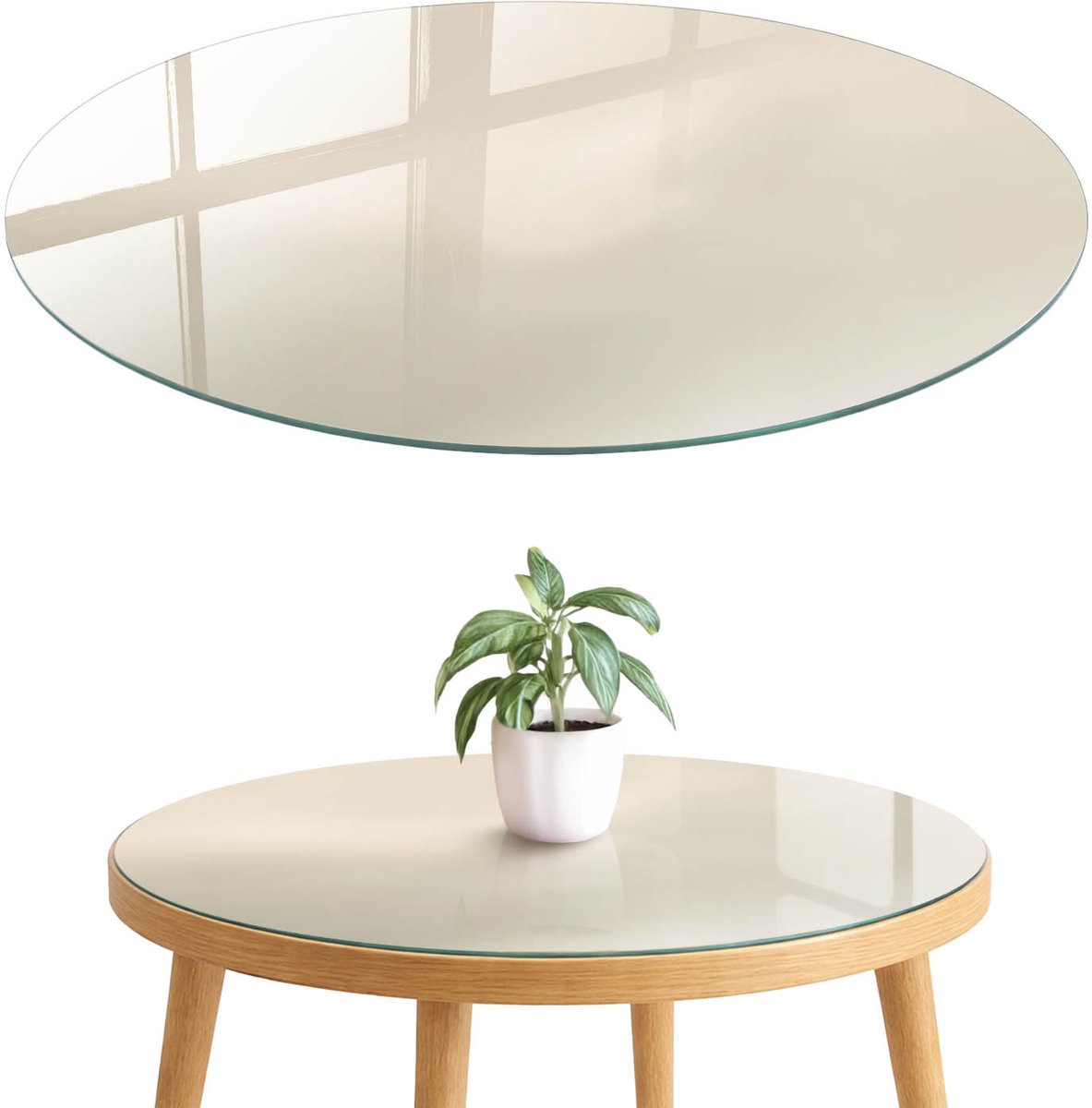 ArtPrintCave Subtiele harmonie Glazen Tafelblad fi70 cm - Tafelblad Rond - Romig Eettafel Met Glasplaat - Achtergronden en patronen Eettafel Met Glasplaat