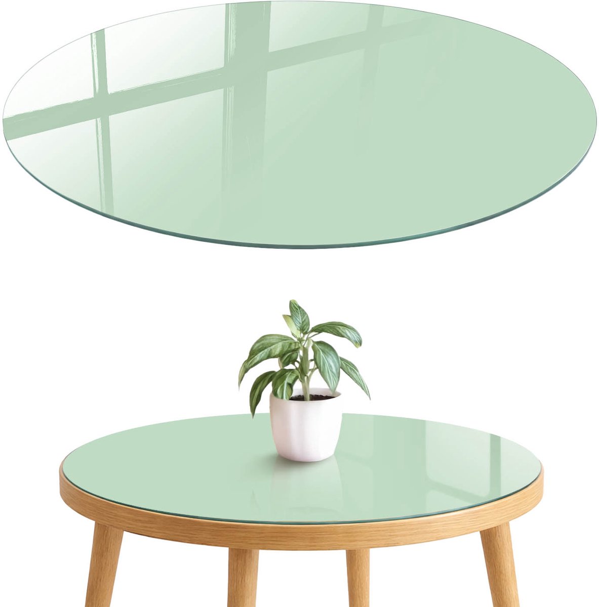 ArtPrintCave Mintgroen Glazen Tafelblad fi70 cm - Tafelblad Rond - Groente Tafelblad Glas - Achtergronden en patronen Glazen Eettafel