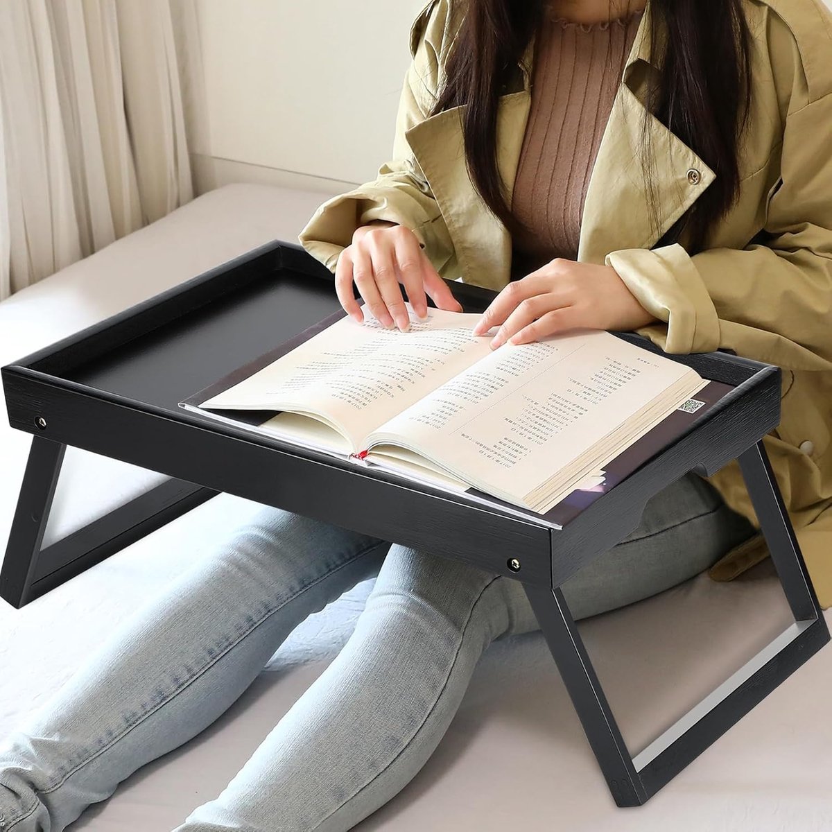 SnelShoppen - Houten ontbijt dienblad met opvouwbare poten, groot decoratief tray voor servies, dranken, ontbijt, feest, receptie, multifunctioneel, k — cadeau in Koken & Dineren - foto 4
