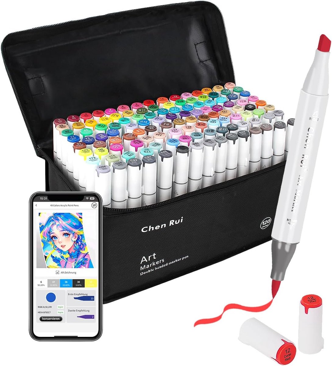 SnelShoppen - 120 Kleuren Alcohol Markers met Dubbele Punt Penseel & Beitel - Voor Creatief Tekenplezier - Ideaal voor Kunstenaars, Kinderen & Hobbyis