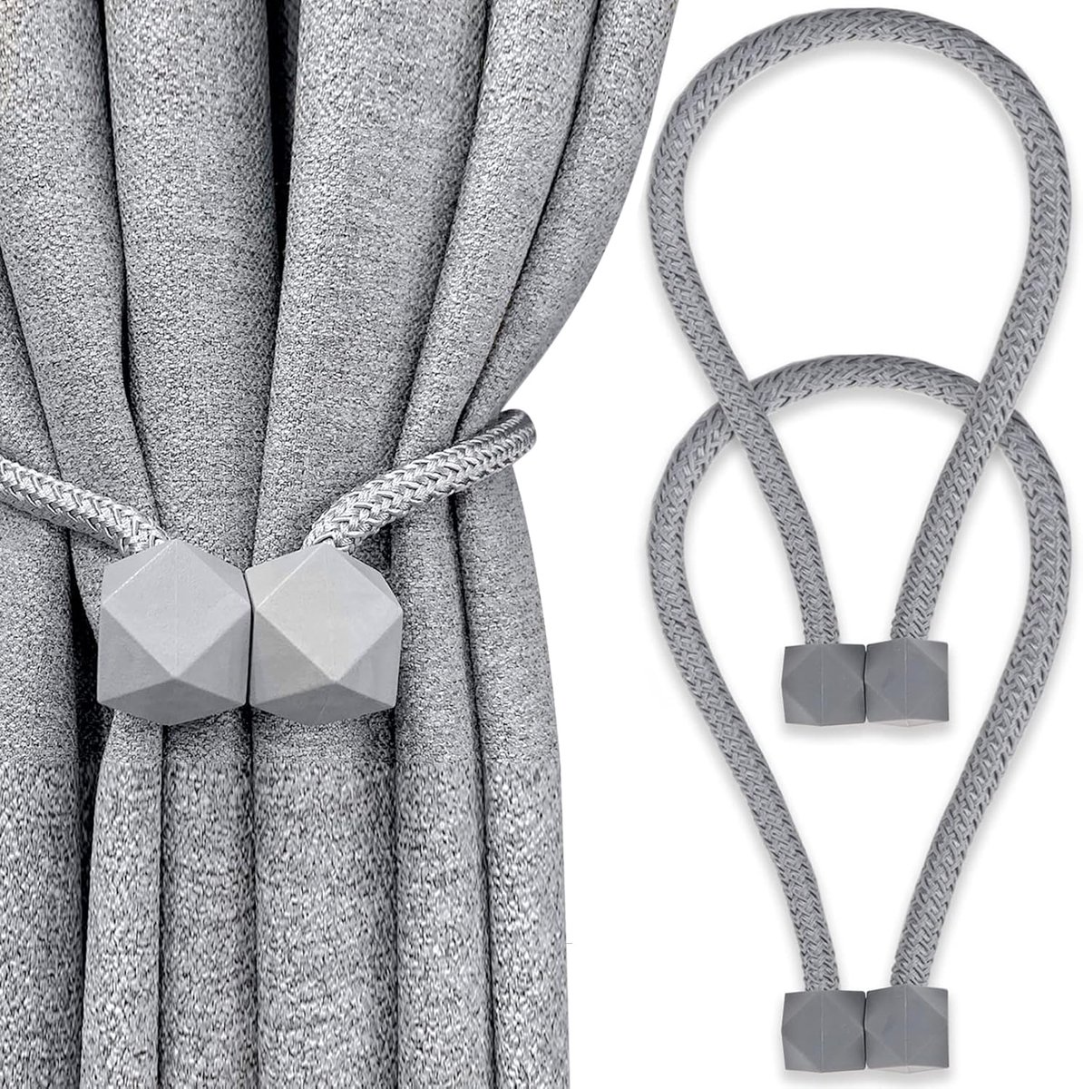 SnelShoppen - 2 Pack Magneet Gordijn Holdbacks Decoratieve Raamdecoratie Magnetische Gordijntiebacks Grijs Voor Woonkamer Slaapkamer Keuken