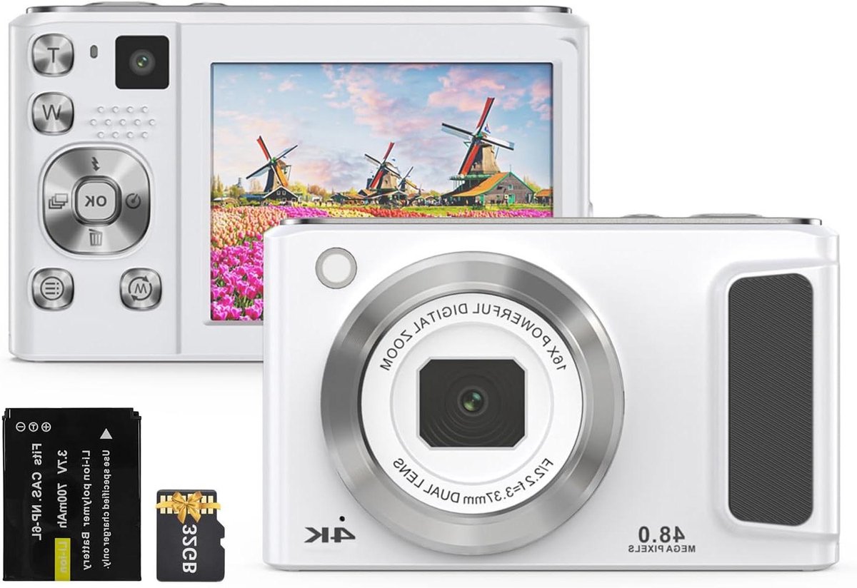 Digitale Camera - Fotoapparaat Vloggingcamera - Momenten Vastleggen - 48 MP Beeldresolutie - 28 inch Scherm - Wit