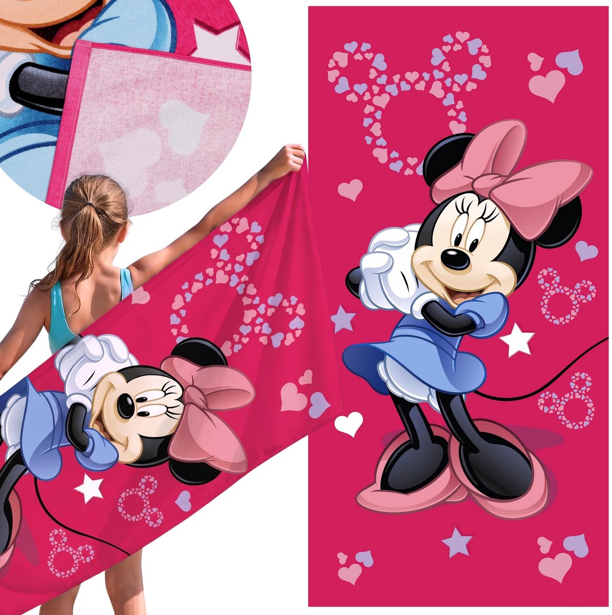 DISNEY Minnie Mouse Roze, SNELDROGEND strandlaken, badhanddoek, 100% KATOEN 70x140 cm OEKO-TEX