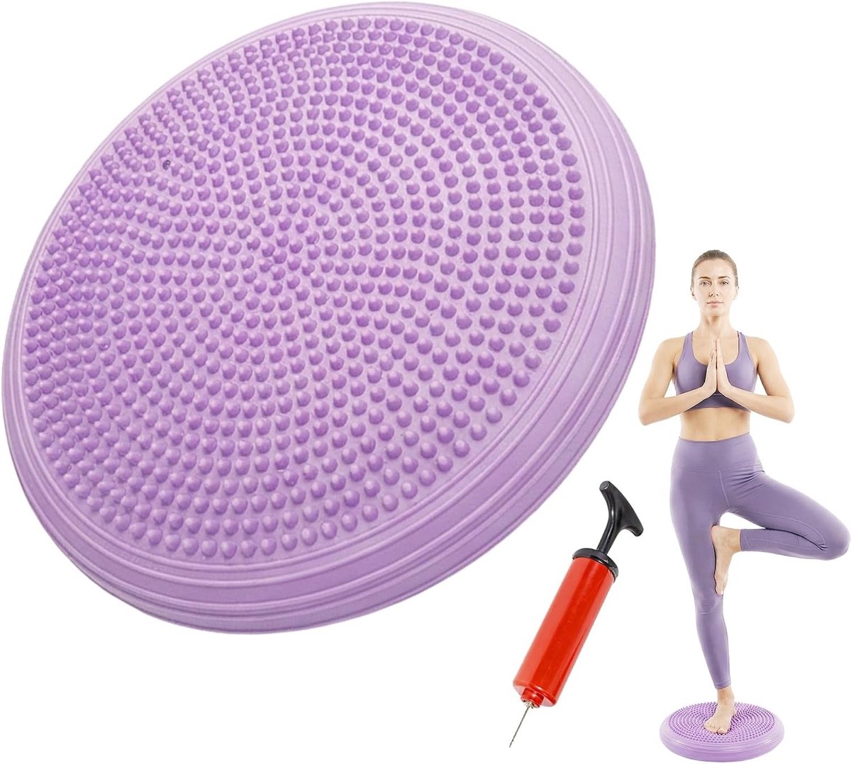 Balance Kussen met Pomp, Diameter 34 cm, Opblaasbaar Orthopedisch Zitkussen voor Rechte Houding, Stabiliteit en Krachttraining