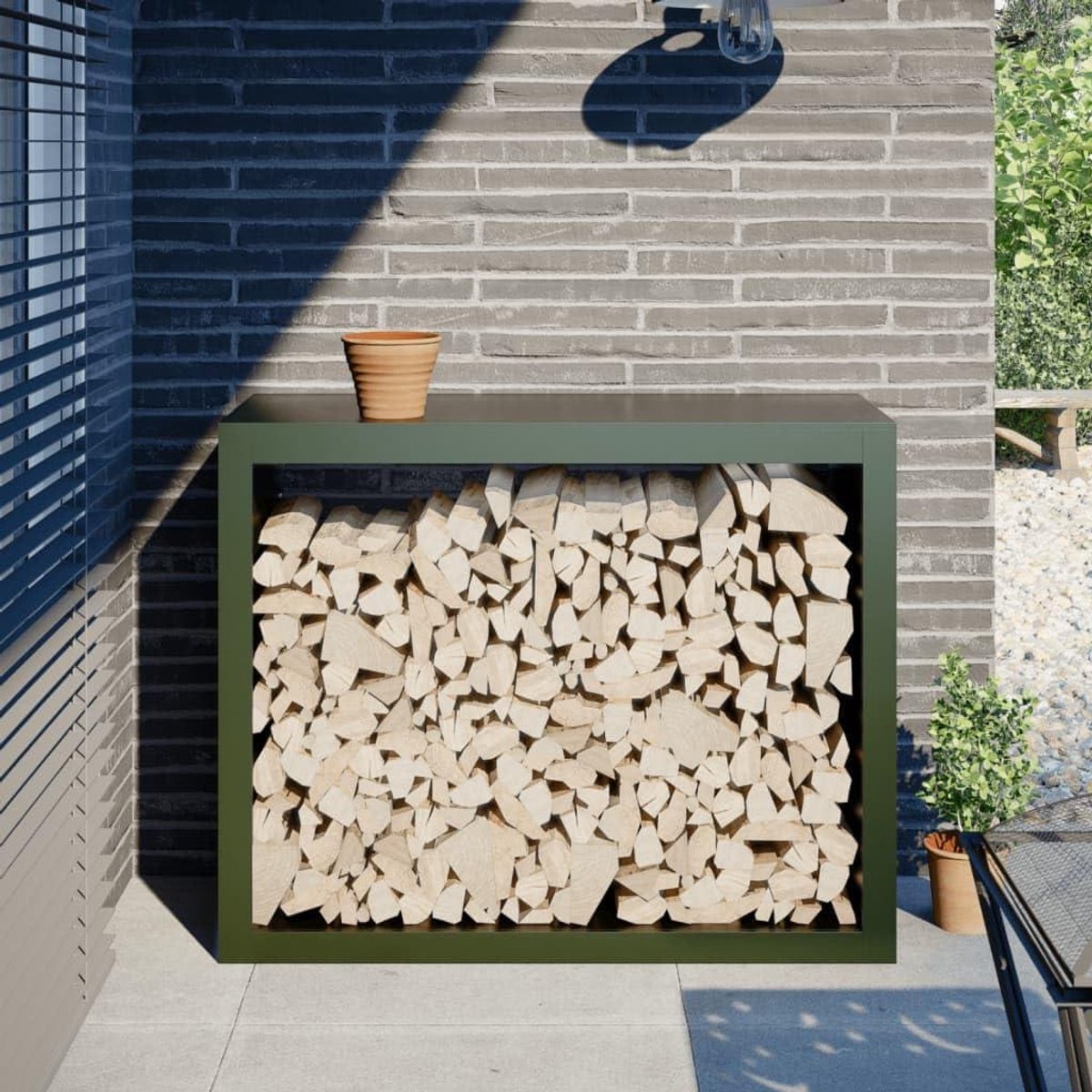 Brandhoutrek - Houtopslag Rek - Open Haard Vullen - Houdt Hout Droog - 100 x 40 x 80 cm - Groen