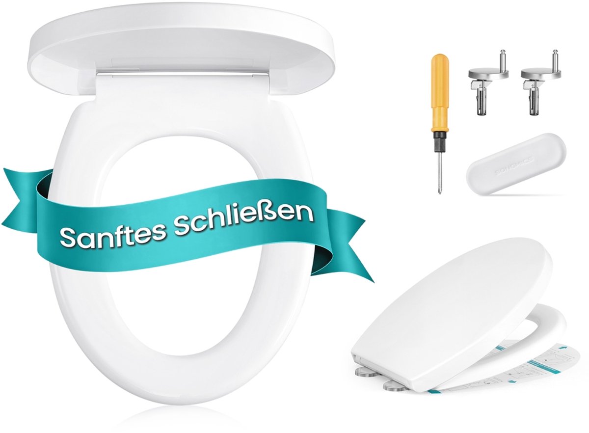 O-vormige toiletbril met soft-close mechanisme en afneembaar deksel - 44,3 x 36,8 cm - Wit