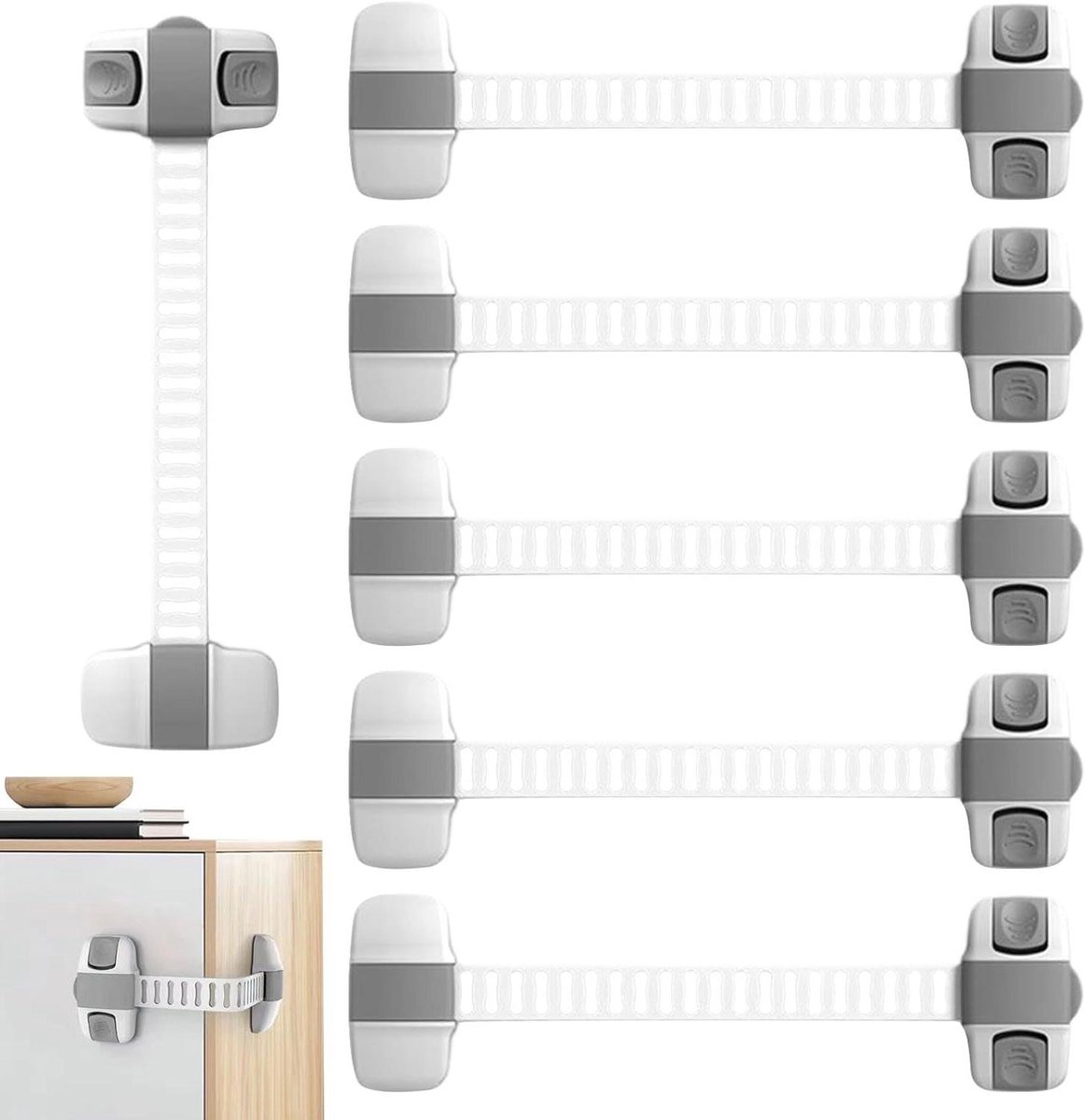 Baby Proofing Sloten - Kastsloten Kinderbeveiliging - Huis Beveiligen - Verstelbare Lengte - 21 cm - Grijs