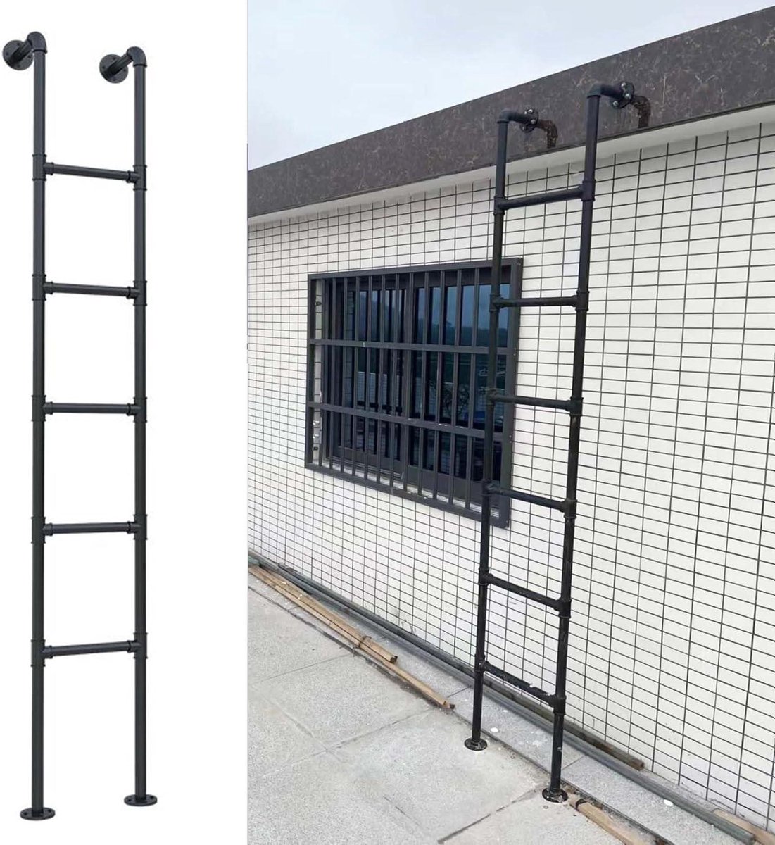 Bedladder Muurladder - Vluchtladder Stapelbed - Veilig Klimmen - Afgeronde Gladde Randen - 155 cm - Zwart