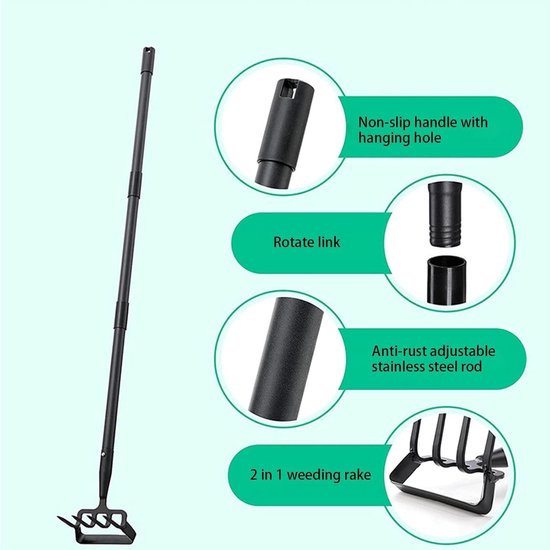Tuinhakgereedschap - Schoffel hark - Tuinieren en wieden - Roestvrij staal - 16 m - Zilver — afbeelding 4