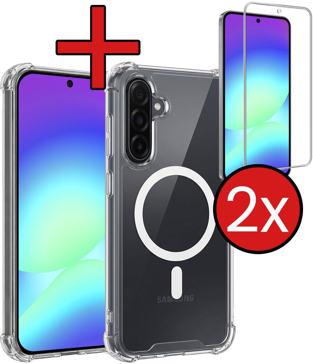 Hoesje - Met 2x Screenprotector - Geschikt voor Samsung Galaxy A56 - Magsafe Compatible - Sterk & Shockproof - Shock Proof Case - Back Cover - Telefoon Hoes - Telefoonhoes - Transparant