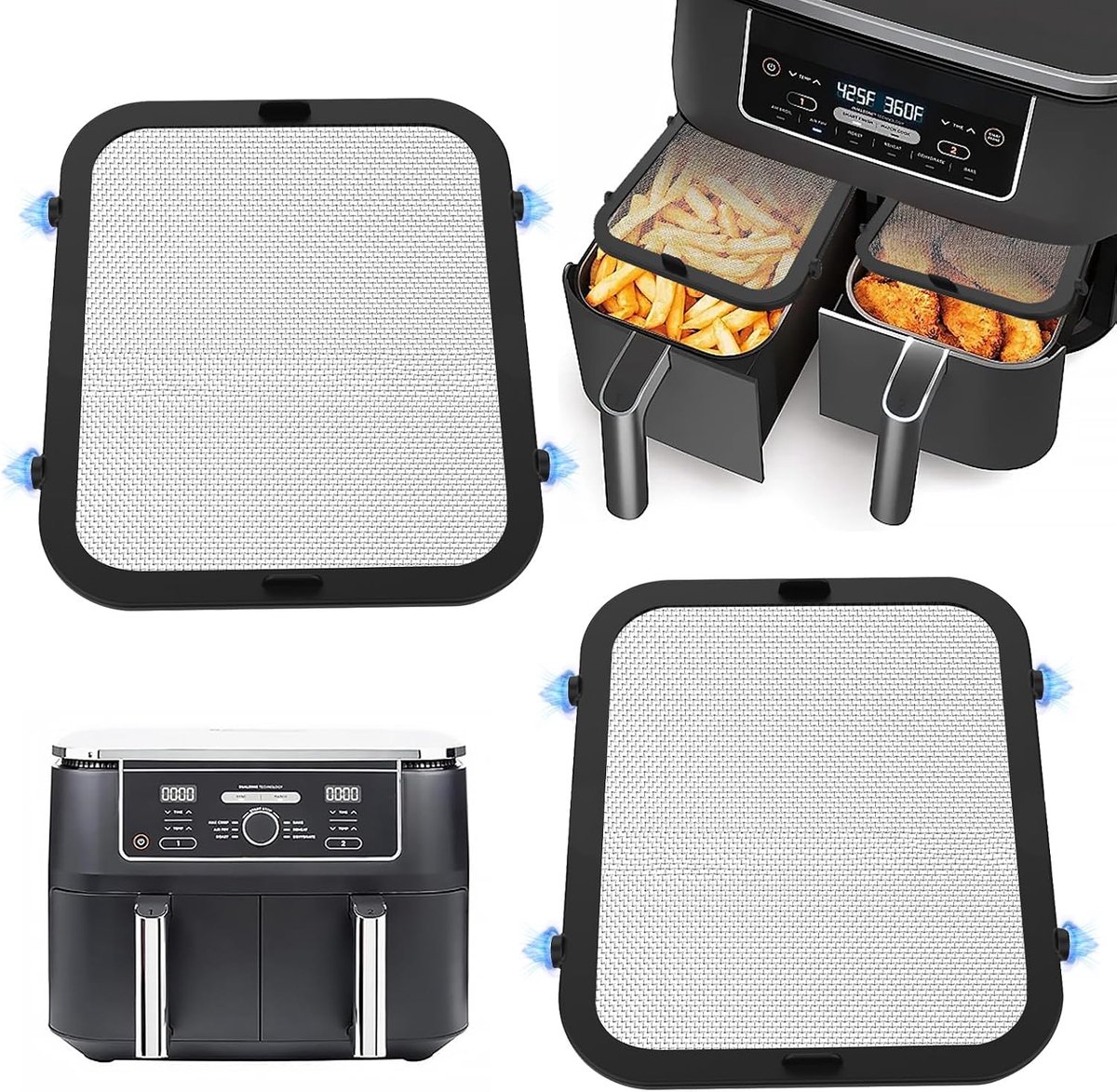 Spatbescherming voor Ninja Foodi Max Dual Zone AF400EU & AF451EU, magnetisch, herbruikbaar, van roestvrij staal, accessoires voor luchtfriteuse voor bescherming van spiraal, 2 stuks