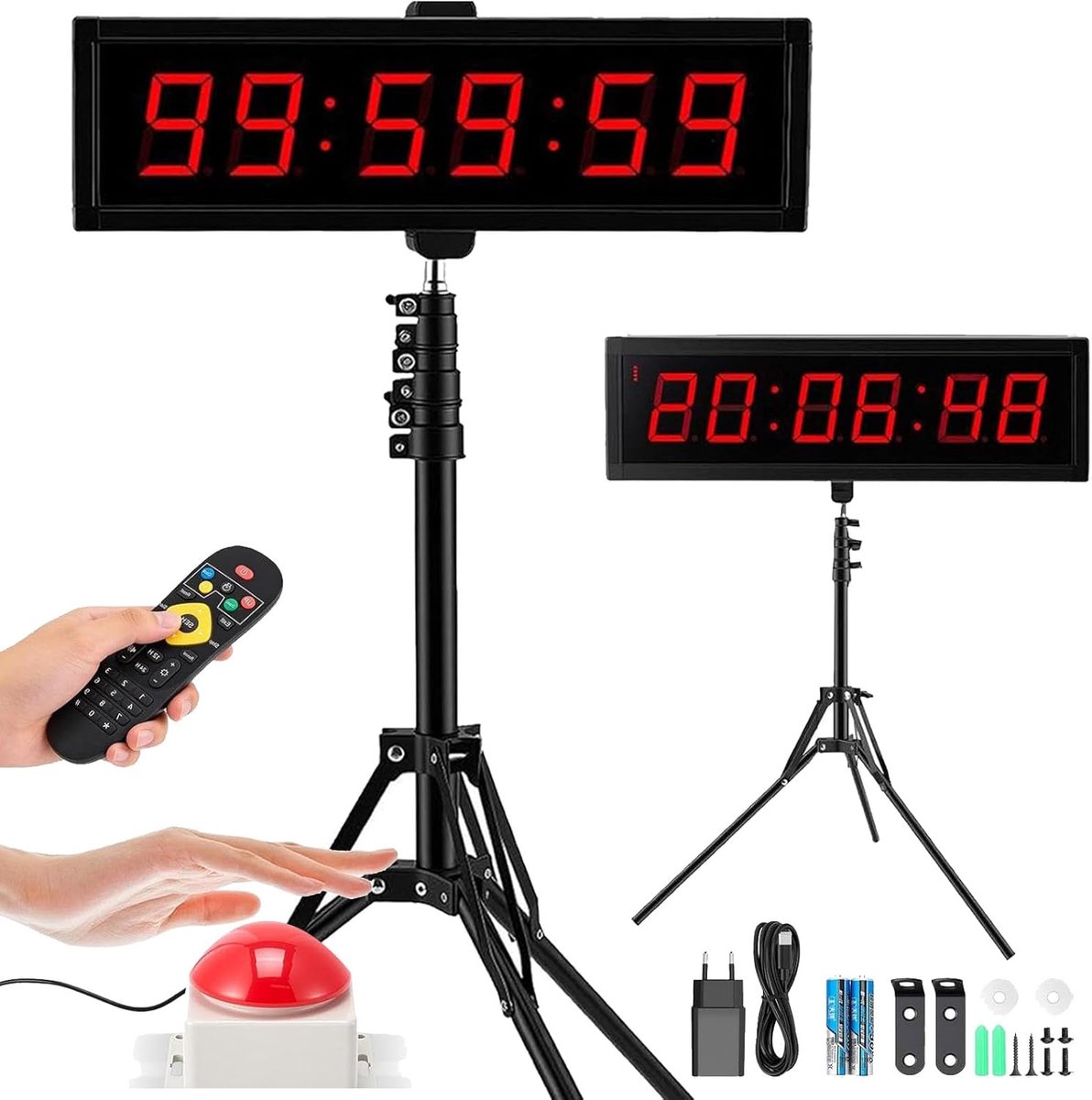 digitale stopwatch, 5,8 cm (2,3 inch) en 6 cijfers voor wedstrijden en games, timer, fitnessstudio, met statief, sportstopwatch met afstandsbediening, 12/24 uur (aansluiting)