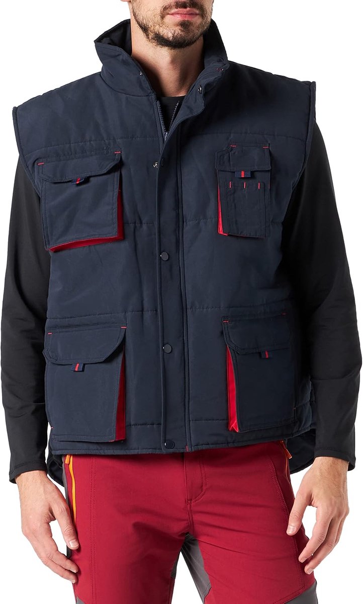 205902 gewatteerd vest tweekleurig, meerdere zakken, marineblauw en