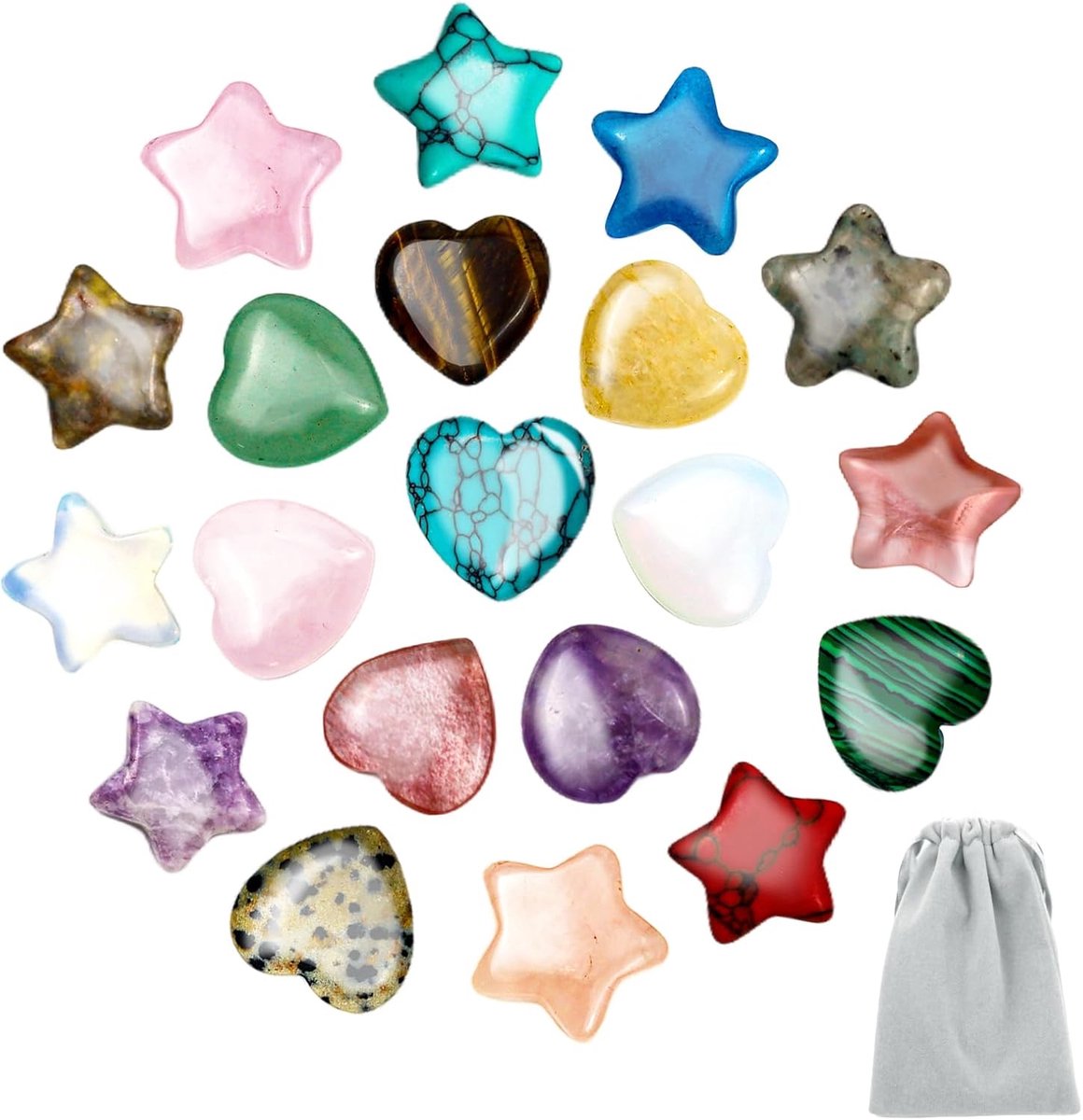Ster en hart edelstenen, 20 stuks helende stenen, rozenkwarts helende