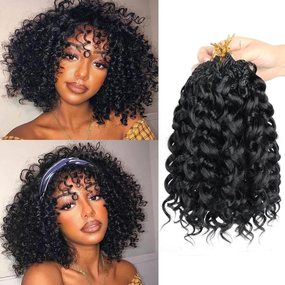 Curl gehaakt haar, 36 cm, 8 verpakkingen, voorgelust, oceaangolvend