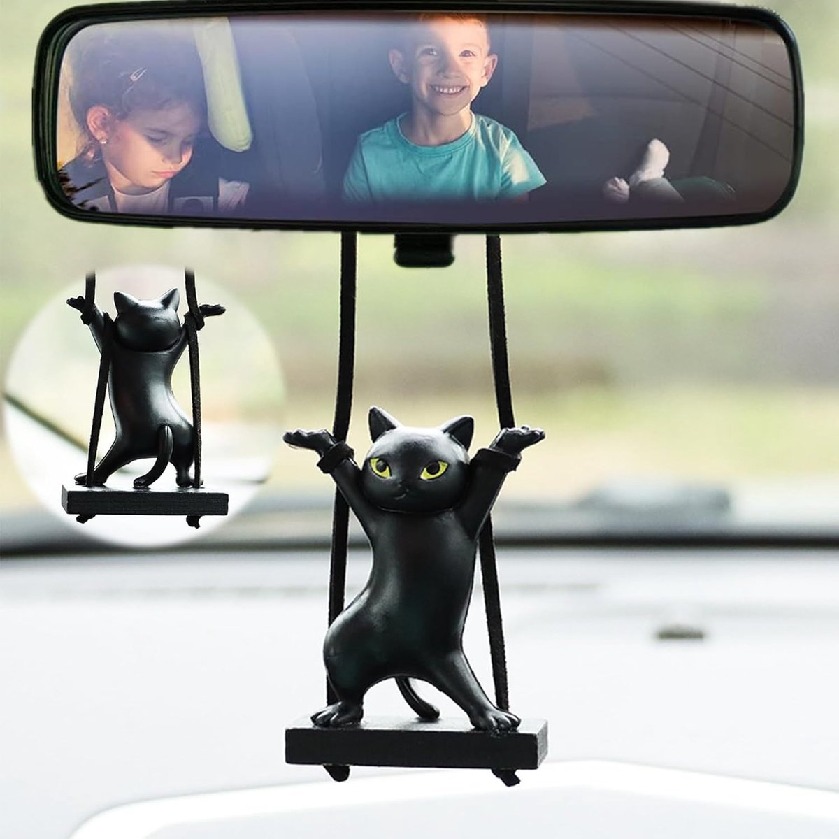 Binnenspiegel Hangend Aanhanger, Kat Auto Achteruitkijkspiegel Aanhanger Hangende Ornament voor Interieur Decoratie Achteruitkijkspiegel Auto Spiegel Hangers Auto Opknoping Ornamenten