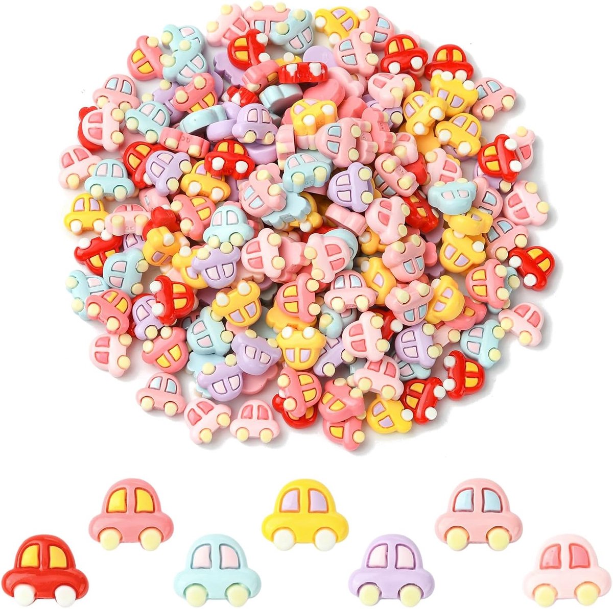 200 Pcs Gemengde Kleuren Cartoon Auto Hars Cabochons Voertuig