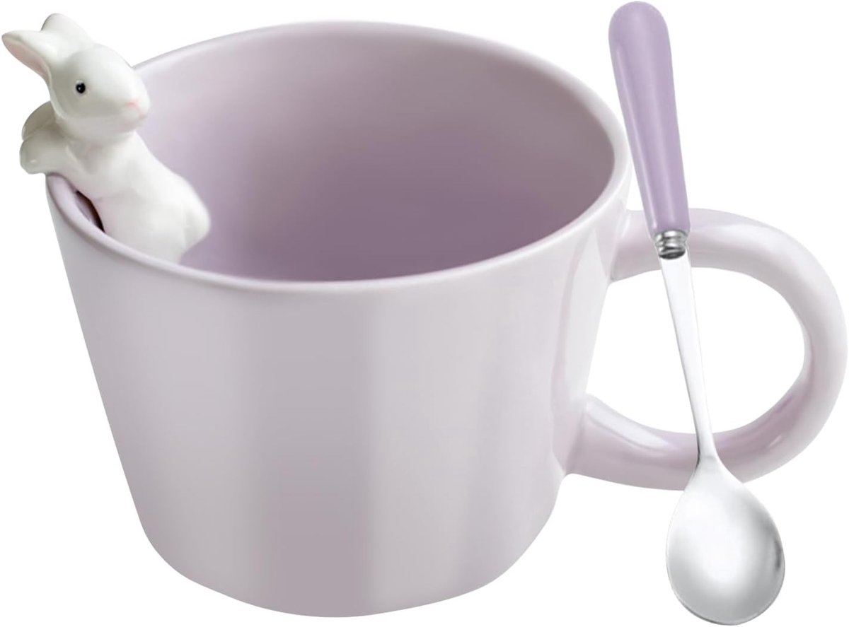 Mokken met 3D konijn binnenin keramische Kawaii Bunny koffiemok met lepel, schattige cadeaus paasgeschenken gepersonaliseerde verjaardagscadeaus voor vrouwen kinderen haar