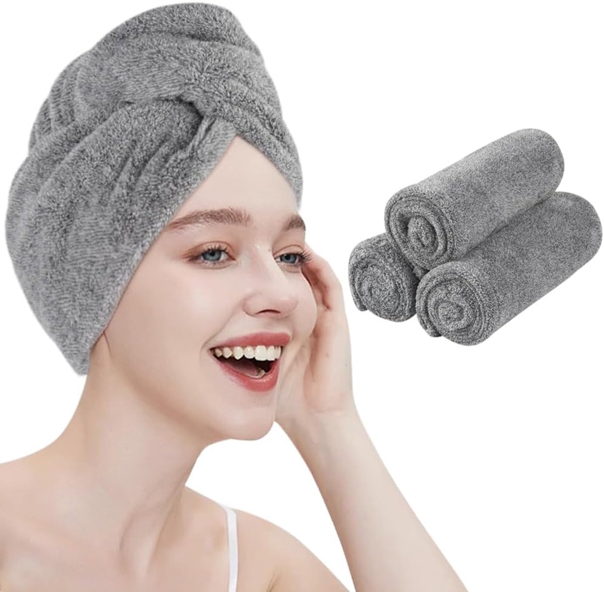 SnelShoppen - Haardroog Turban Handdoeken Microvezel, Zeer Absorberend, 30cm x 70cm, Donkergrijs, 2 Stuks, Voor Kinderen en Volwassenen