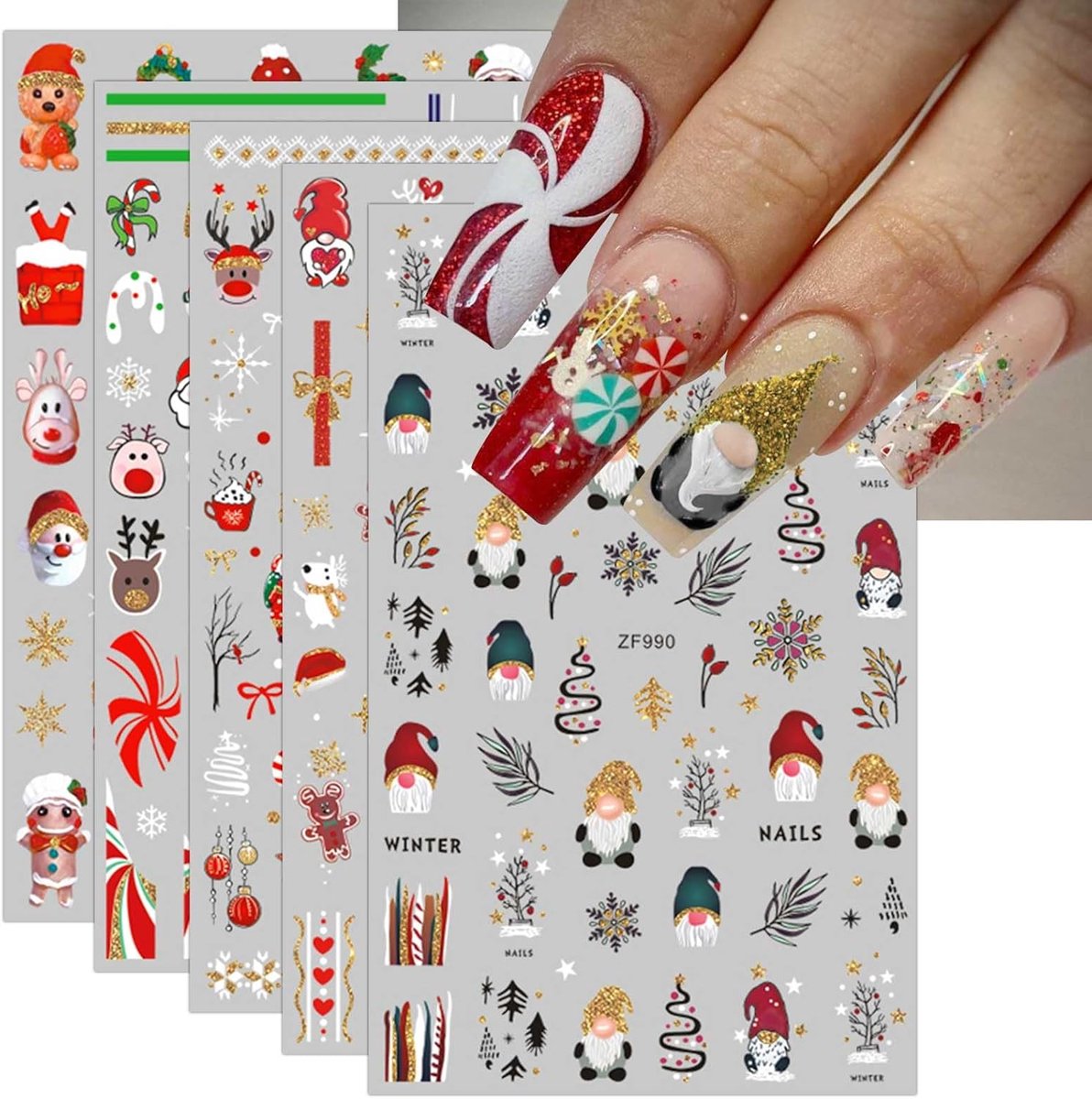 Nagelstickers set - 10 vellen glanzende kerstmotieven - zelfklevend - eenvoudig aan te brengen - SnelShoppen
