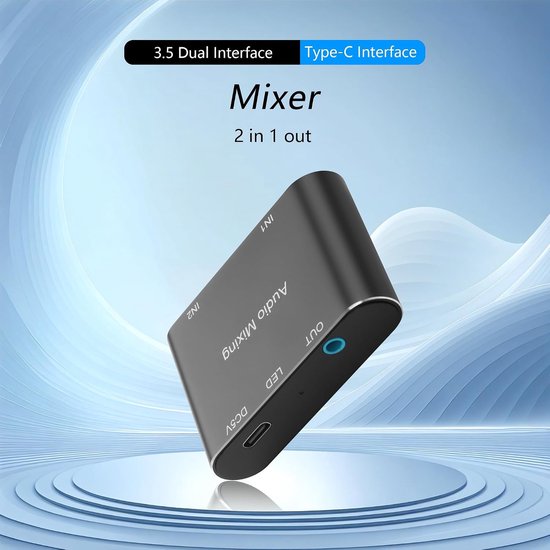 3,5 mm stereo audio-mixer 2-in-1 out 3,5 mm stereo mini-audio-mixer met 5 m USB-oplaadkabel voor laptops, mobiele telefoons, hoofdtelefoons, luidsprekers enz — afbeelding 4