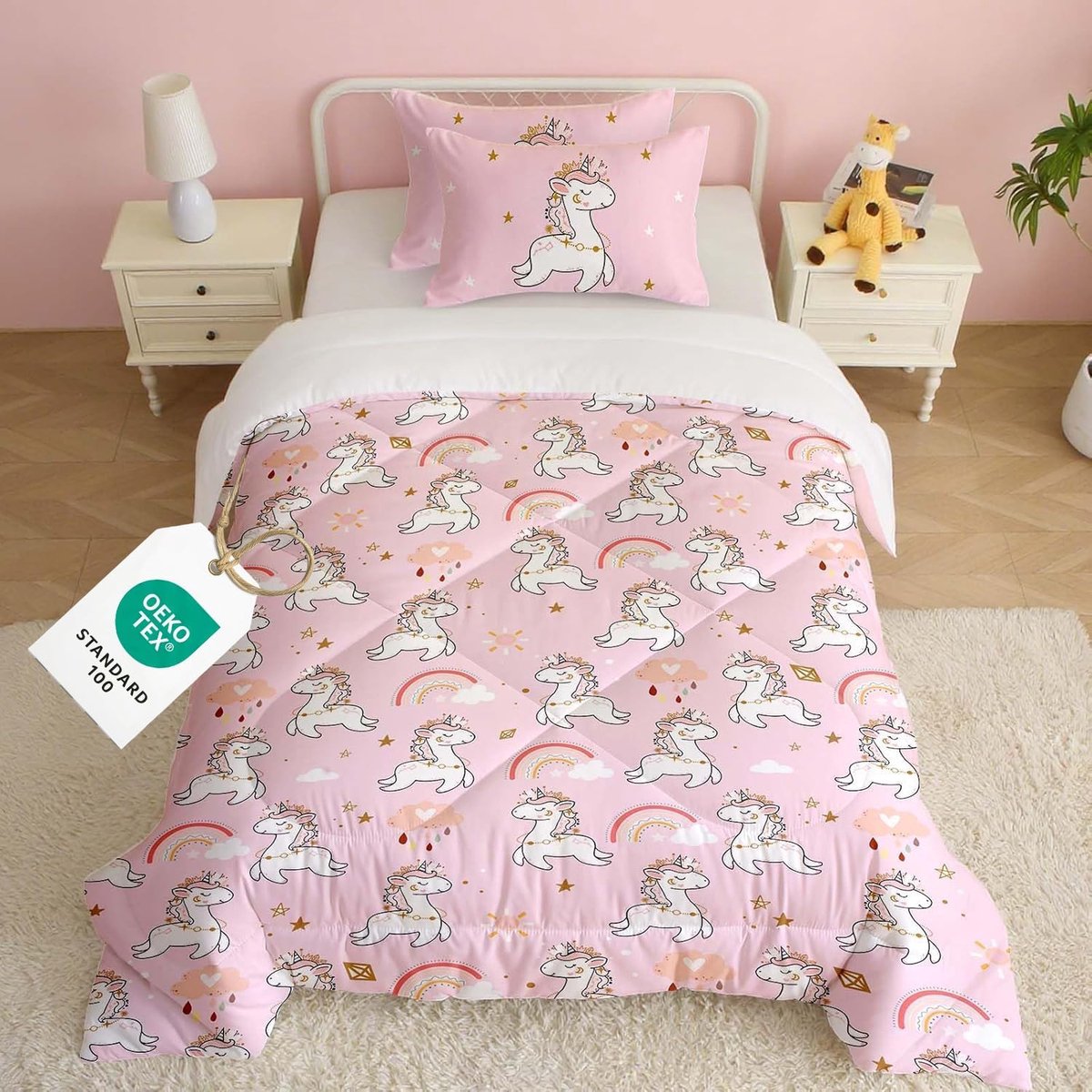 Eenhoorn Dekbed voor Meisjes Kinderen Peuter Inclusief 1 Dekbed 120x150cm en 1 Kussensloop 40x60cm Eenhoorn Regenboog 3D Patroon 100% Microvezel
