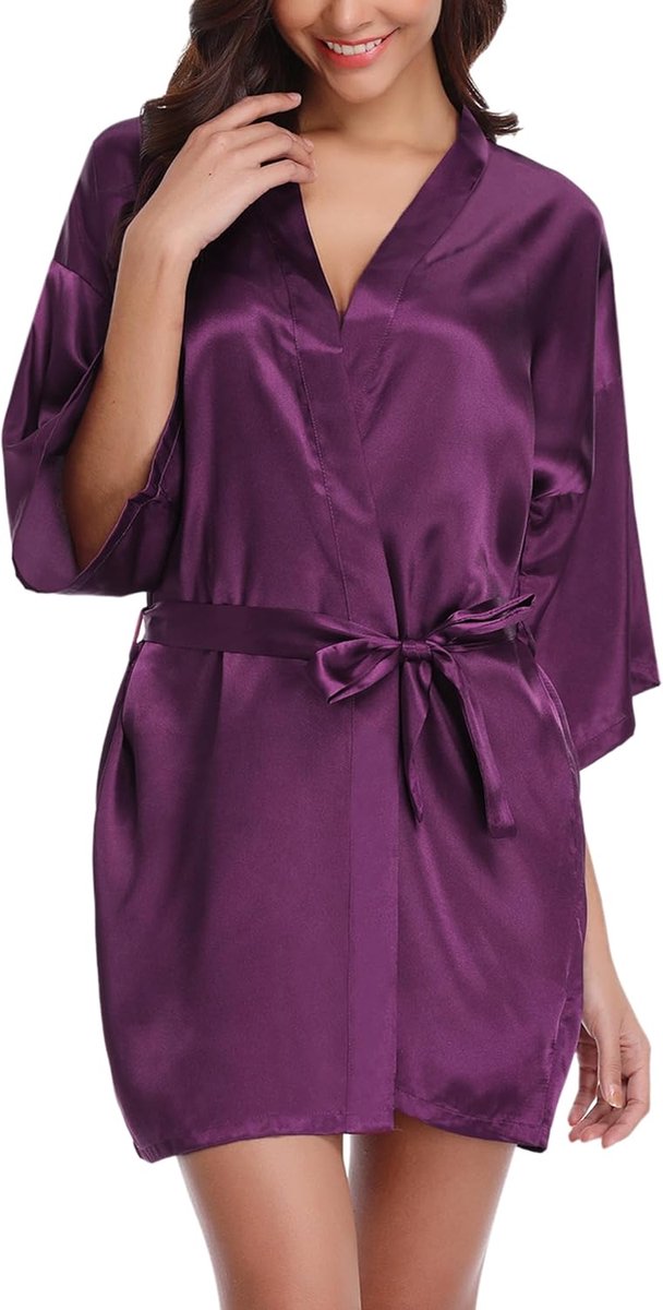 Badjas voor dames, kort met riem, kimono, robe, ochtendjas, sexy