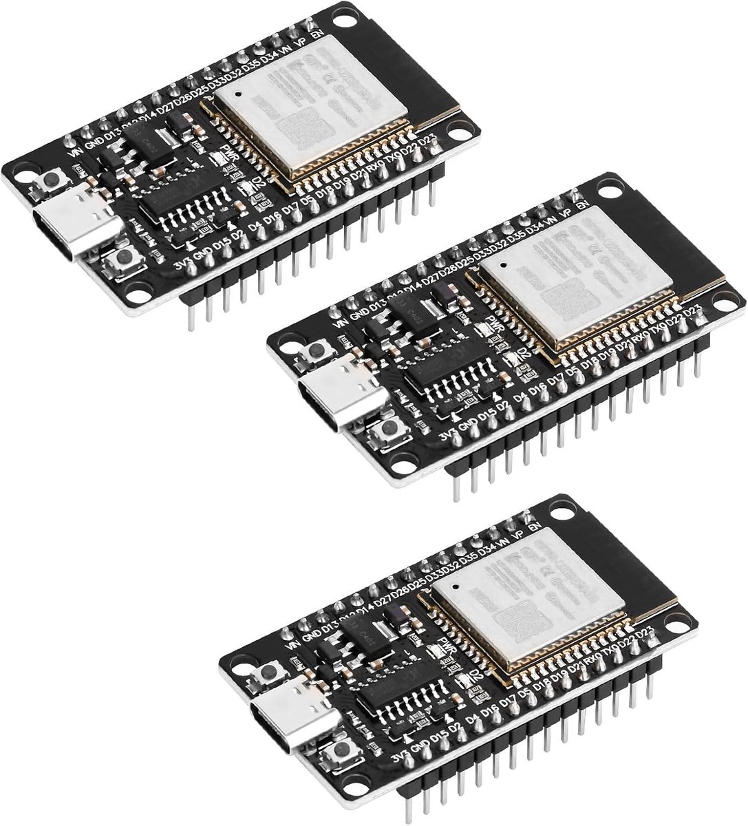 3 stuks ESP32 USB C met CH340 chip NodeMCU WROOM 32 development board, 2,4 GHz WiFi + Bluetooth microcontroller