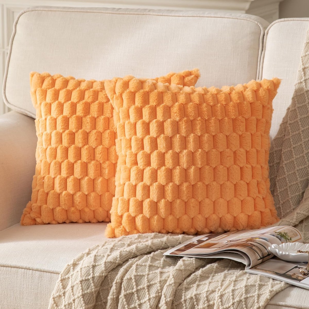 Kussenhoezen 45 x 45 cm - oranje pluche - super zacht - perfect voor uw woonkamer - SnelShoppen