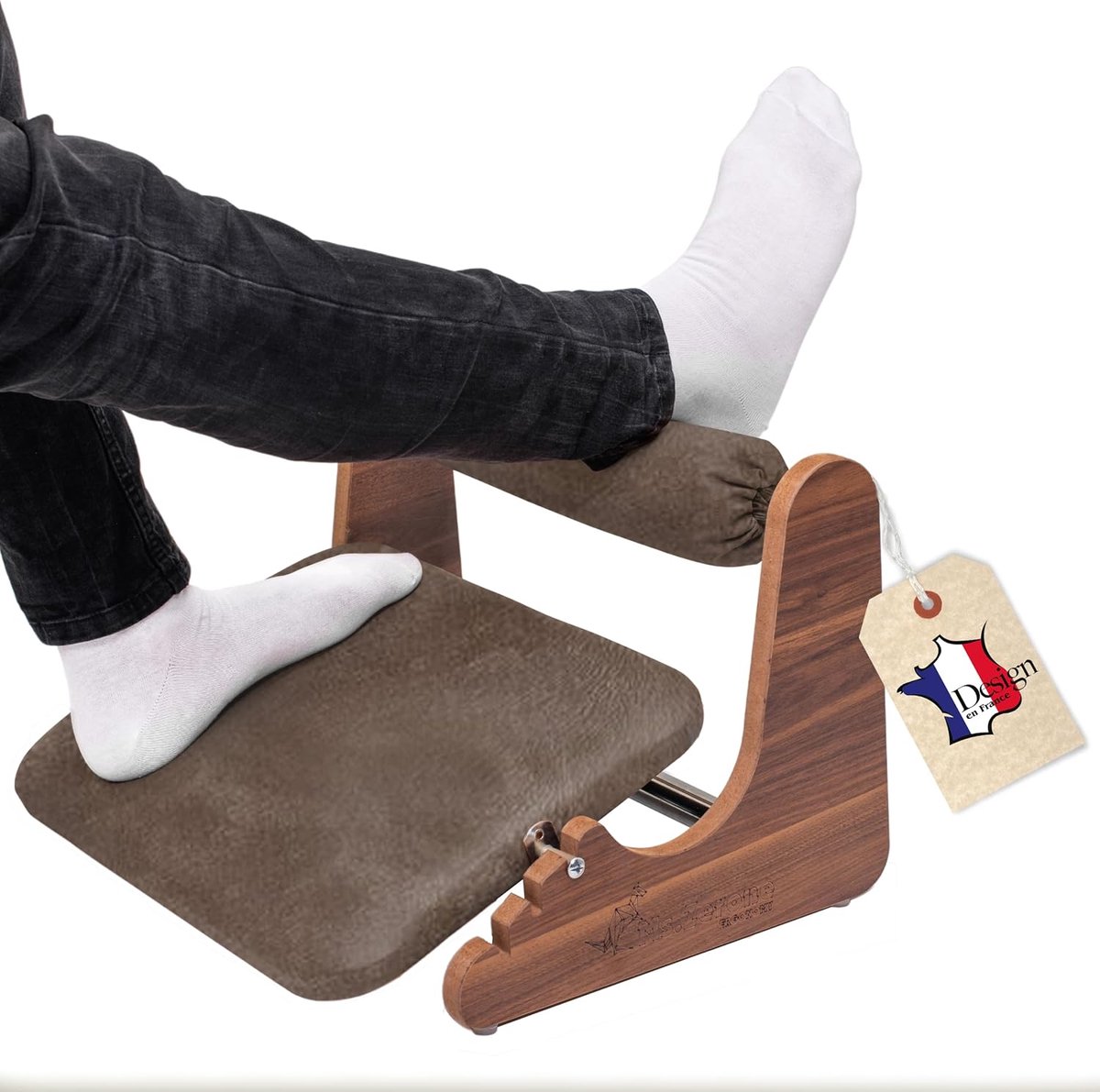 SnelShoppen - Ergonomische Houten Voetsteun - 3 Verstelbare Hoogten (6/8/10 cm) - Zachte Suede Enkelsteun - Schommelbasis - Antislip - Comfort voor Th