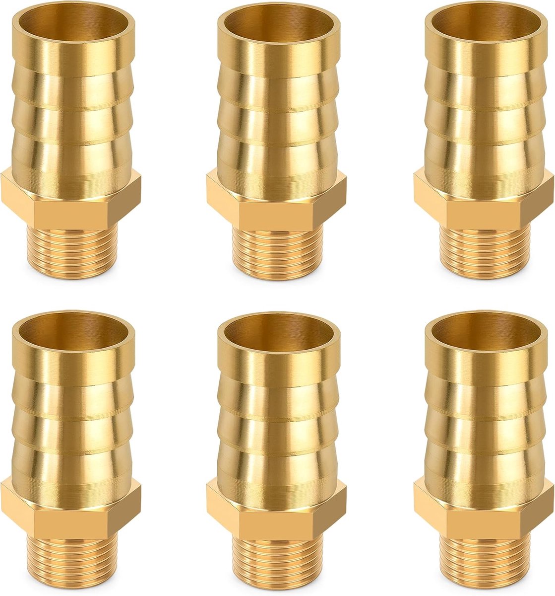 6 stuks buisfitting van messing, 16 mm x G1/4 mannelijke baardconnector, slangadapter voor luchtwater, brandstof, pneumatische slang, goud