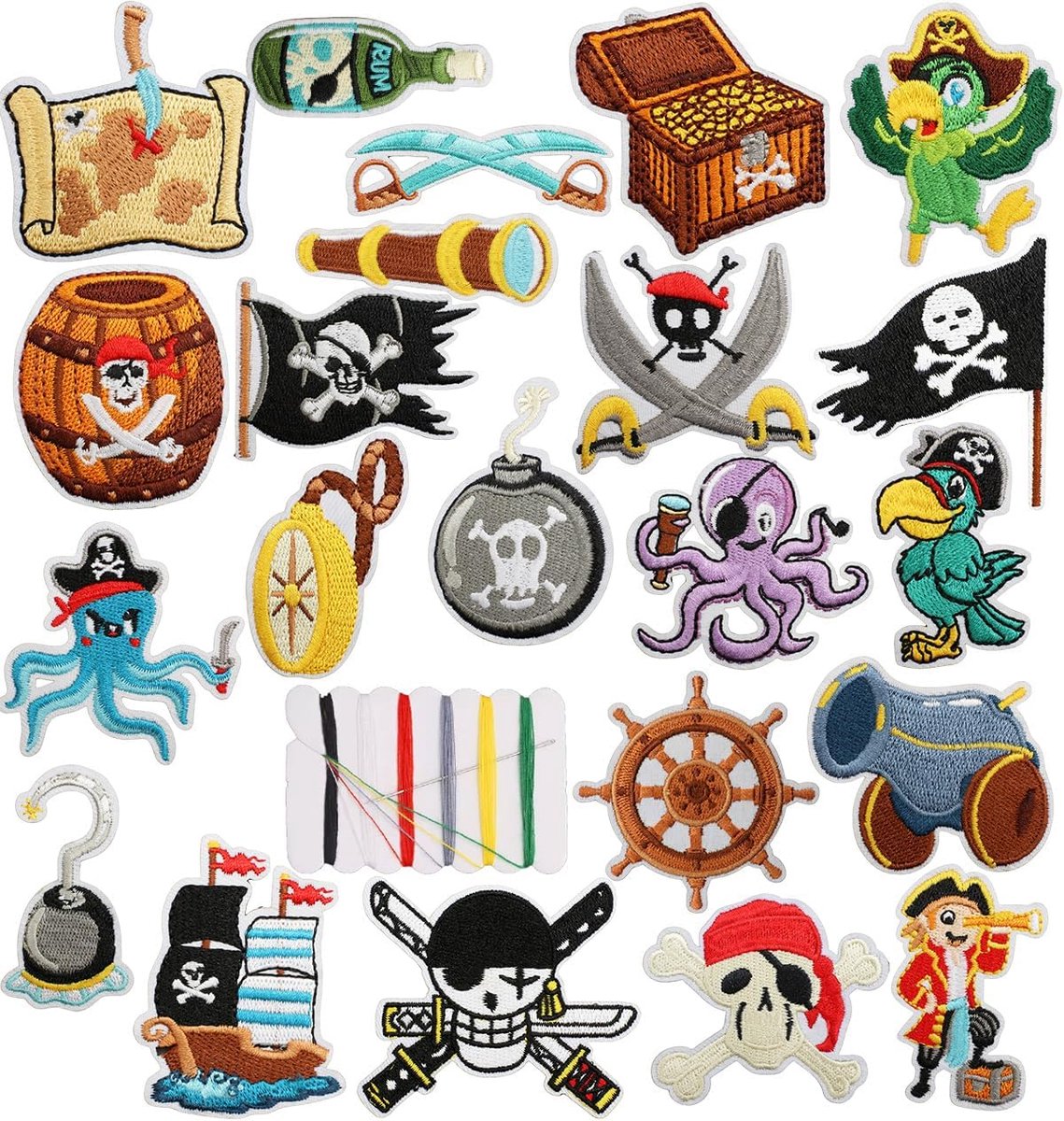22 stuks piratenpatches om op te strijken, leuke geborduurde patches
