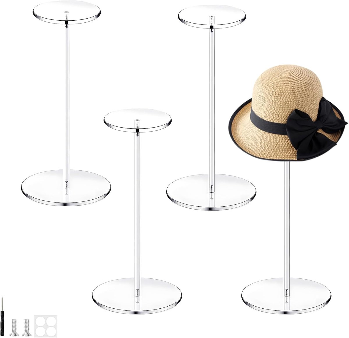 4 sets van acryl hoedenstandaards, acryl organisator voor