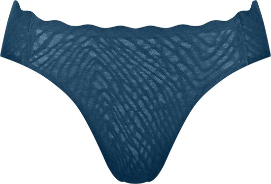 Donkerblauwe string met golfvormige rand en visgraatpatroon.