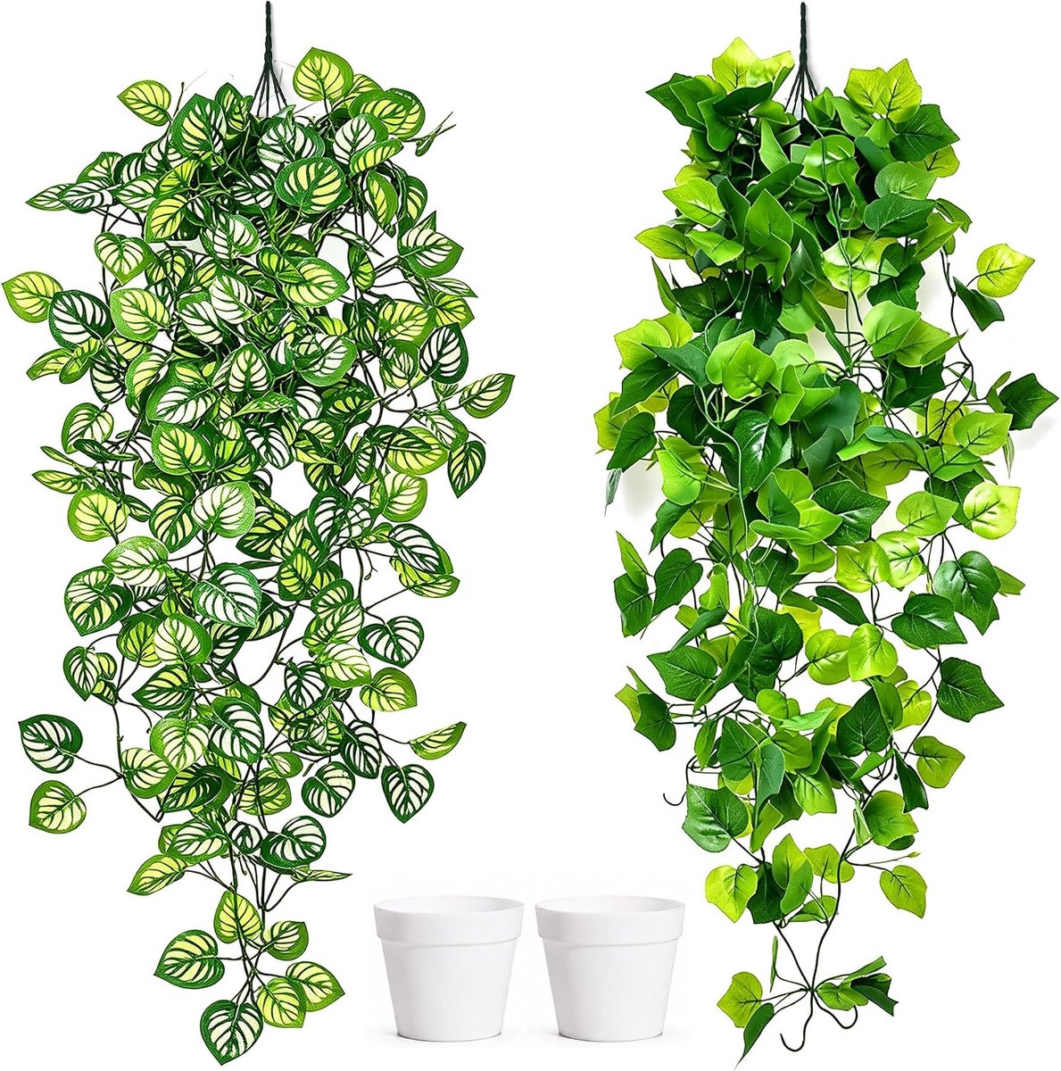 Allende plant, met kunstpot, kunstplanten voor binnen en buiten, hangende kunstmatige klimop, voor huis, tuin, muur, slaapkamer, decoratie