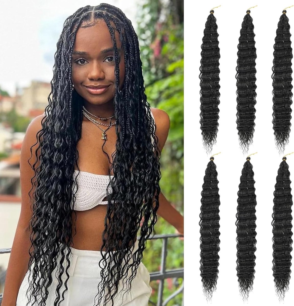 Wave Crochet Hair 6 Packs 22 Inch Deep Wave Wavy Braiding Hair