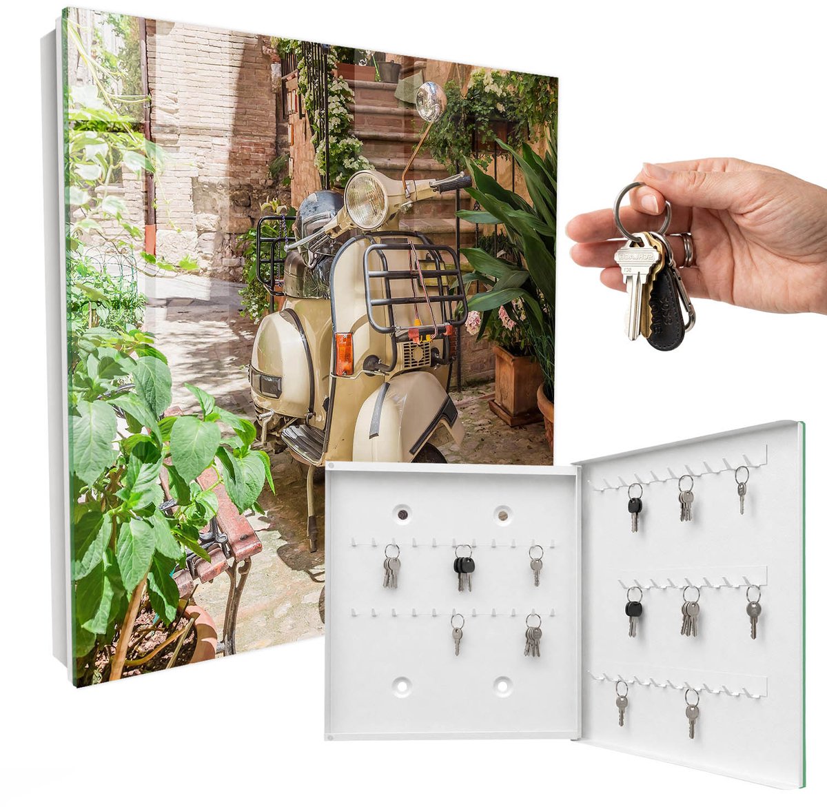 WallMuralia - Sleutelkast - 30x30x5 cm - met 50 haken - Italiaanse Sfeer Sleutelkastje Muur - Groente Sleutelbox - Rechtsopenend - Wit interieur