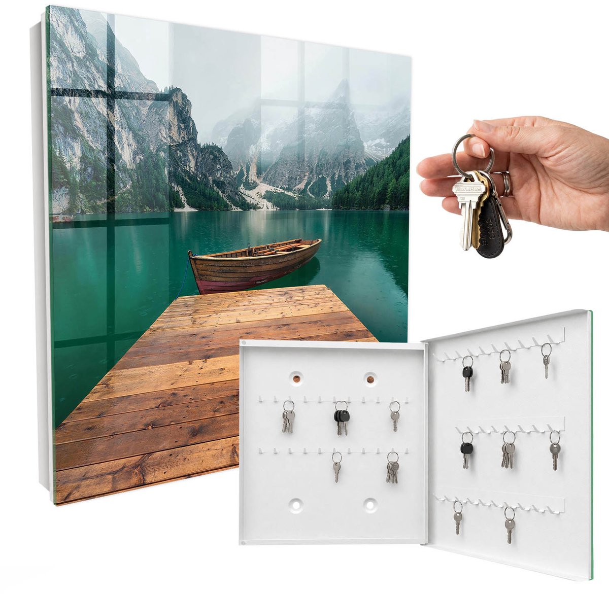 WallMuralia - Sleutelkast - 30x30x5 cm - met 50 haken - Bergmeer Sleutelkastje Design - Groente Sleutelbox - Rechtsopenend - Wit interieur