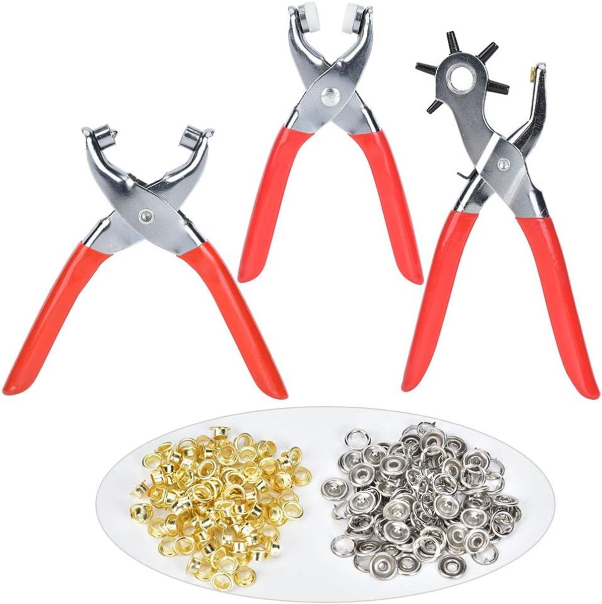 Perforatortang, Multifunctionele Riemponser Leren Perforatortang Oogtang Grommet Tool Voor Riemen, Riemen(Rood)