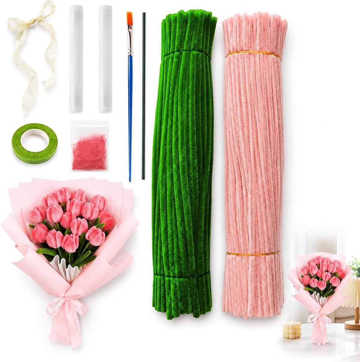 Diy Creatief Knutselpakket – 200 stuks, 5 kleuren, 15 bloemstelen