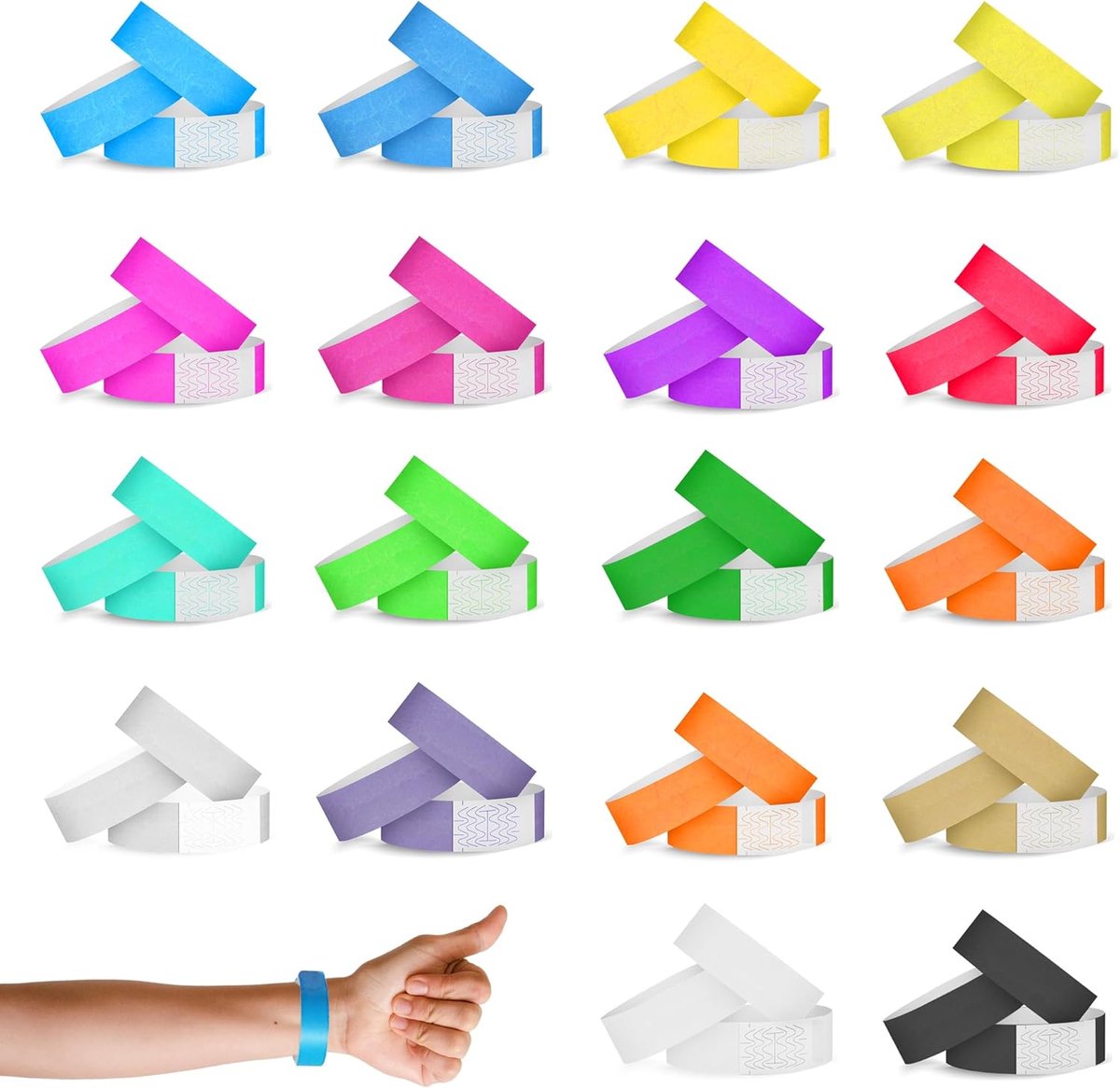 180 stuks, 18 kleuren, identificatiearmbanden, evenementenarmbanden, van veiligheidspapier, waterdicht, identificatiearmband, voor evenementen, wedstrijden, feest (A)