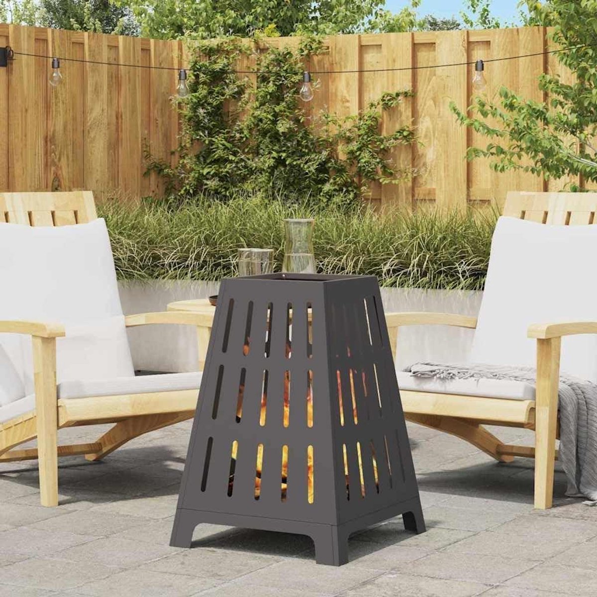 Industriële Vuurkorf - Buitenhaard Tuinhaard - Terras Verwarmen - Gepoedercoat Staal - 50x50x70 cm - Zwart