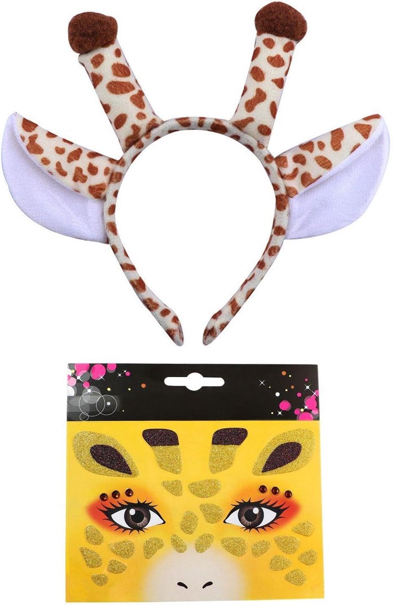 1 Giraffe-Hoofdband, 1 Giraffe-Gezichtssticker