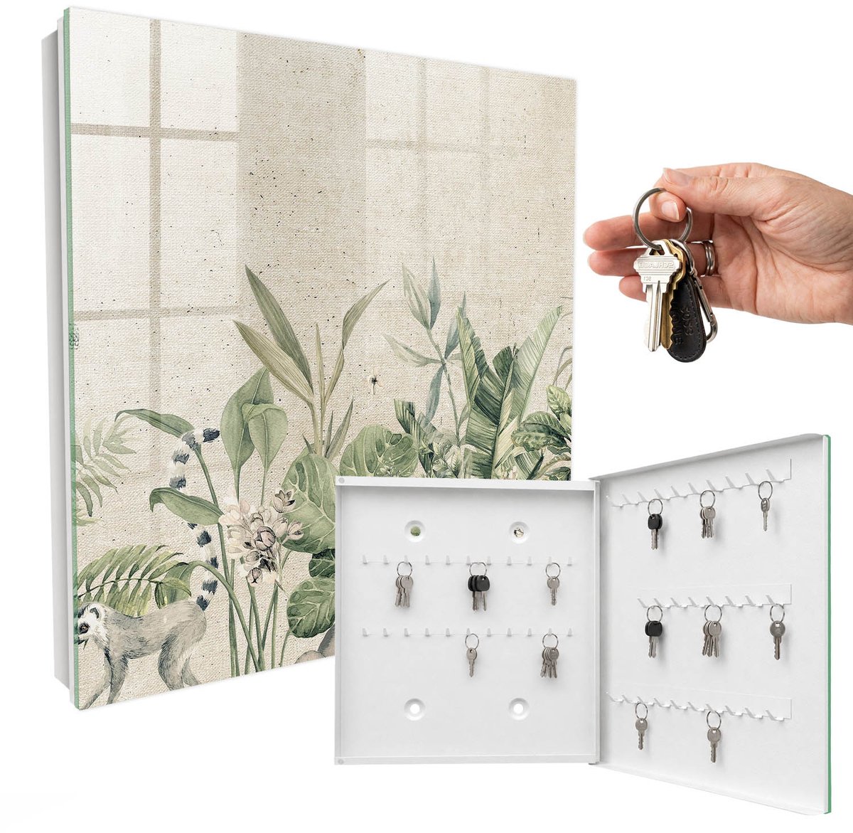 WallMuralia - Sleutelkast - 30x30x5 cm - met 50 haken - Tropische Natuur Sleutelkastje Landelijk - Groente Sleutelbox - Rechtsopenend - Wit interieur