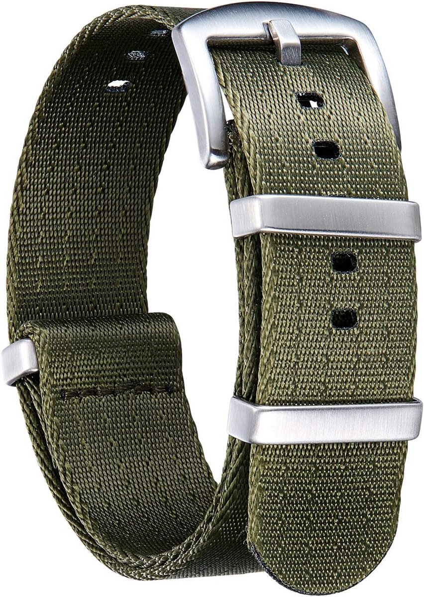 Militaire Nylon Vervanging Horlogeband met Zwart/Zilver Roestvrij